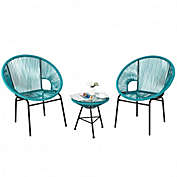 Costway 3PCS Patio Acapulco Furniture Bistro Set with GlassTable-Turquoise