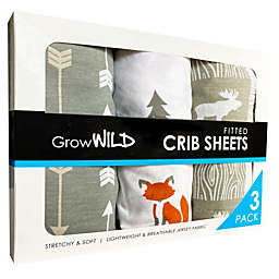 GROW WILD Baby Crib Sheets 3-Pack   Soft & Stretchy Jersey Cotton Fitted Crib Sheet   Woodland Nursery Animals