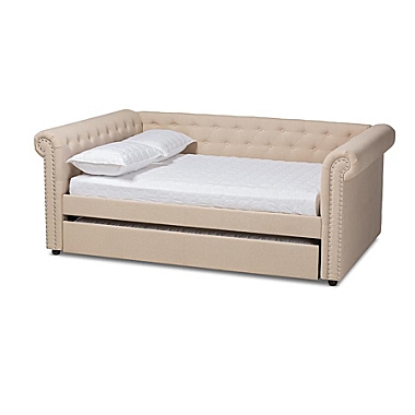 Baxton Studio Mabelle Modern And Contemporary Beige Fabric Upholstered Full Size Daybed With Trundle - Beige. View a larger version of this product image.