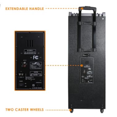 Befree Sound 700W Dual 10 Inch Subwoofer Bluetooth Portable Party Speaker with Sound Reactive Party Lights, USB/ SD Input, Rechargeable Battery, Remote Control And 2 Wireless Microphones. View a larger version of this product image.