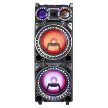 Befree Sound 700W Dual 10 Inch Subwoofer Bluetooth Portable Party Speaker with Sound Reactive Party Lights, USB/ SD Input, Rechargeable Battery, Remote Control And 2 Wireless Microphones. View a larger version of this product image.
