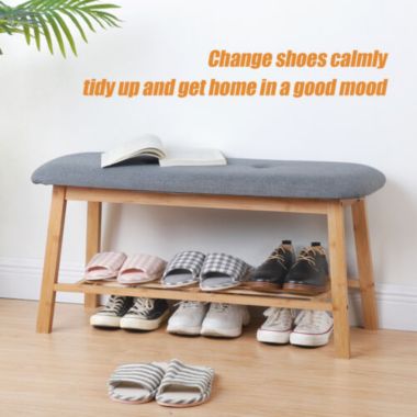 Kitcheniva Bamboo Shoe Rack Bench Cushion Seat 2-Tier. View a larger version of this product image.