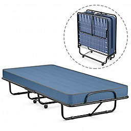 Costway Rollaway Guest Bed with Sturdy Steel Frame and Wheels-Navy