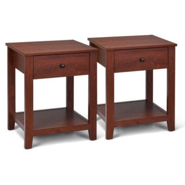 Hivago Set of 2 Nightstand with Storage Shelf and Pull Handle. View a larger version of this product image.