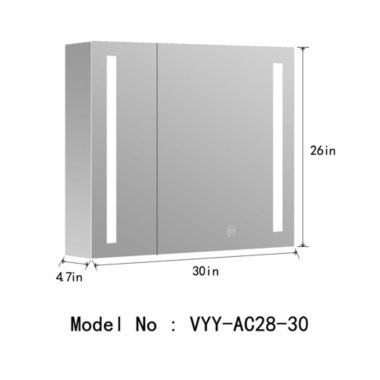 Vyaya Erie 30 in. W x 26 in. H Rectangular Silver Aluminum Recessed or Surface Mount LED Mirror Medicine Cabinet. View a larger version of this product image.