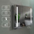 Alternate image 2 for Vyaya Erie 30 in. W x 26 in. H Rectangular Silver Aluminum Recessed or Surface Mount LED Mirror Medicine Cabinet