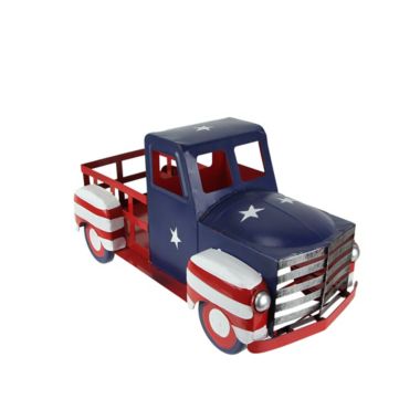 Direct International Rustic Metal Vintage Patriotic Pickup Truck Planter Antique Red White Blue Decor. View a larger version of this product image.