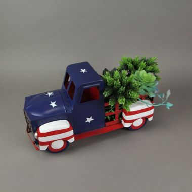 Direct International Rustic Metal Vintage Patriotic Pickup Truck Planter Antique Red White Blue Decor. View a larger version of this product image.