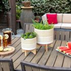 Alternate image 3 for Kingston Living 11.5" Yellow and White Dot Ceramic Cylindrical Planter on Stand