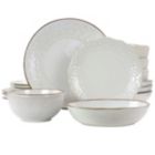 Alternate image 0 for Elama Countess 16 Piece Embossed Double Bowl Stoneware Dinnerware Set in Ivory
