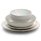 Alternate image 1 for Elama Countess 16 Piece Embossed Double Bowl Stoneware Dinnerware Set in Ivory