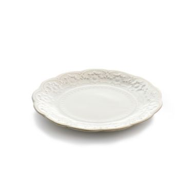Elama Countess 16 Piece Embossed Double Bowl Stoneware Dinnerware Set in Ivory. View a larger version of this product image.