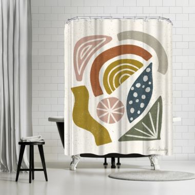 Americanflat 71" x 74" Shower Curtain, Mid Century Shapes Pattern by Pauline Stanley. View a larger version of this product image.