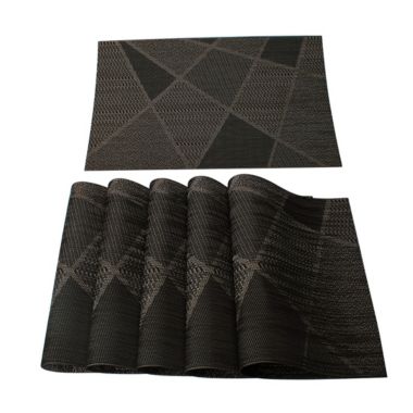 PiccoCasa Washable Placemats Set of 4, Heat Resistant Cross Woven PVC Non-Slip Insulation Mats for Kitchen Dining Table Rectangle, Black, 18"X12". View a larger version of this product image.