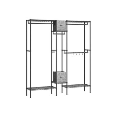 SONGMICS Clothes Rack with Shelves, Garment Rack for Hanging Clothes, Heavy Duty Closet Rack, Steel Portable Closet with Fabric Storage Boxes, Adjustable Shelves, for Bedroom, Black. View a larger version of this product image.