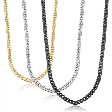 GoodMerchan - Women and Men's Stainless Link Curb Chain Necklace - Black Silver Gold, 3 Pcs - Match a pendant perfectly. View a larger version of this product image.