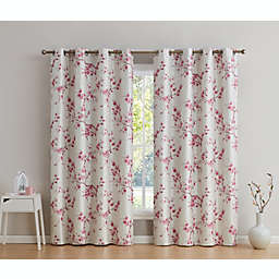 THD Jasmine Floral Faux Silk 100% Blackout Room Darkening Thermal Insulated Energy Efficient Curtain Grommet Panels - Pair