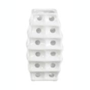 Urban Trends Collection Ceramic Square Irregular Vase with Round Cutout and Layered Body Design Large Polished Chrome Finish White