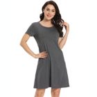 Alternate image 0 for cheibear Women's Sleepwear Strtechy with Pockets Nightshirt Lounge Dress Pajama Nightgown Medium Dark Gray