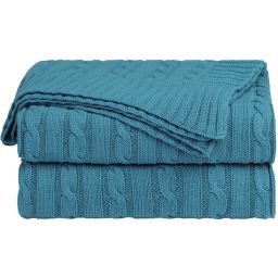 PiccoCasa Soft 100% Cotton Knitted Rectangle Throw Blanket for Sofa and Couch Lightweight Cable Knit Bed Blanket Home Decors Blanket Bondi Blue 47x70 Inches