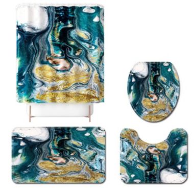 Kitcheniva 4PCS Shower Curtain Bathroom Rug Set, Green Floral. View a larger version of this product image.