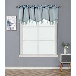 Kate Aurora Luxurious Solid Colored Scalloped Rod Pocket Window Valance With Crystal Beaded Trim - Gray