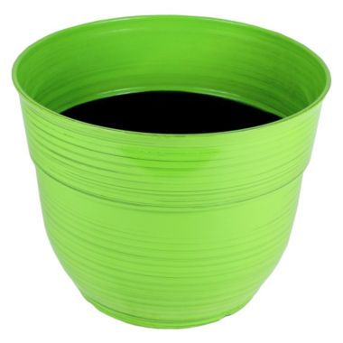 Garden Elements Glazed Brushed Happy Large Plastic Planter, Bright Green, 15". View a larger version of this product image.