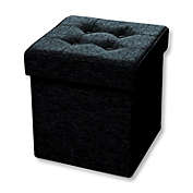 ITY International - Foldable Fabric Ottoman/Footrest with Storage, 15&quot; x 15&quot; x 15&quot;, Black