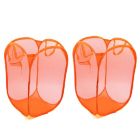 Alternate image 0 for Unique Bargains 2 Pieces Orange Foldable Pop Up Laundry Basket, Mesh Bag Dirty Clothes Storage Laundry Basket Organizer for Home, College, Saloon, Beauty Saloon, Camp Apartment Dwellers or etc