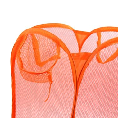 Unique Bargains 2 Pieces Orange Foldable Pop Up Laundry Basket, Mesh Bag Dirty Clothes Storage Laundry Basket Organizer for Home, College, Saloon, Beauty Saloon, Camp Apartment Dwellers or etc. View a larger version of this product image.