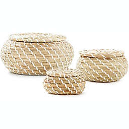 Americanflat Woven Seagrass Baskets with Lids, Set of 3