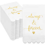 Sparkle and Bash White Scalloped Napkins for Wedding Reception, Always & Forever (8 x 4 In, 100 Pack)