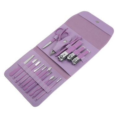 Unique Bargains 16 Pieces Manicure Set, Professional Portable Nail Clippers Pedicure Kit for Fingernails and Toenails, Stainless Steel Nail Kit with PU Leather Case, Purple. View a larger version of this product image.