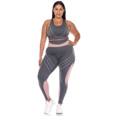 White Mark Women's Plus Size Cut Out Back Mesh Sports Bra & Leggings Set. View a larger version of this product image.
