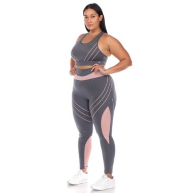 White Mark Women's Plus Size Cut Out Back Mesh Sports Bra & Leggings Set. View a larger version of this product image.