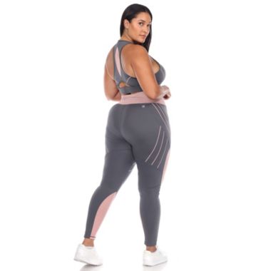 White Mark Women's Plus Size Cut Out Back Mesh Sports Bra & Leggings Set. View a larger version of this product image.