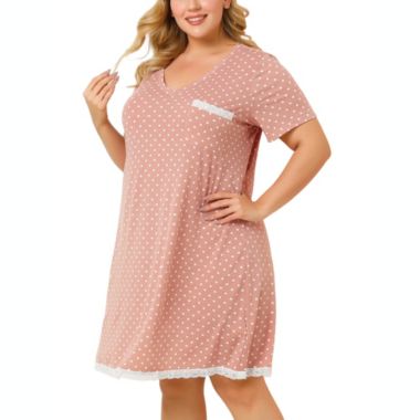 Agnes Orinda Women's Plus Size Nightgown Polka Dots Short Sleeve Pajamas Nightgowns, Leisure Polyester Round Neck Baby doll Sleepwear Cami Dress, 2X Pink. View a larger version of this product image.