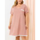 Alternate image 1 for Agnes Orinda Women's Plus Size Nightgown Polka Dots Short Sleeve Pajamas Nightgowns, Leisure Polyester Round Neck Baby doll Sleepwear Cami Dress, 2X Pink
