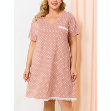 Agnes Orinda Women's Plus Size Nightgown Polka Dots Short Sleeve Pajamas Nightgowns, Leisure Polyester Round Neck Baby doll Sleepwear Cami Dress, 2X Pink. View a larger version of this product image.
