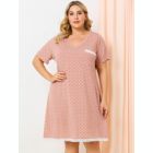 Alternate image 2 for Agnes Orinda Women's Plus Size Nightgown Polka Dots Short Sleeve Pajamas Nightgowns, Leisure Polyester Round Neck Baby doll Sleepwear Cami Dress, 2X Pink