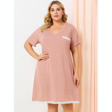 Agnes Orinda Women's Plus Size Nightgown Polka Dots Short Sleeve Pajamas Nightgowns, Leisure Polyester Round Neck Baby doll Sleepwear Cami Dress, 2X Pink. View a larger version of this product image.