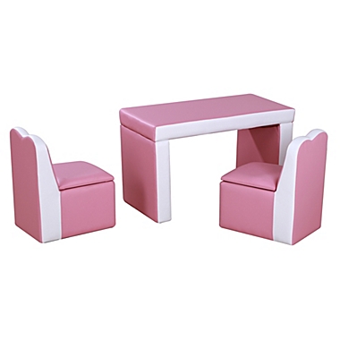 Qaba Kids Sofa Set 2-in-1 Multi-Functional Toddler Table Chair Set 2 Seat Couch Storage Box Soft Sturdy Pink. View a larger version of this product image.