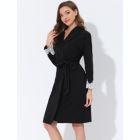 Alternate image 1 for cheibear Women's Valentine's Day Sleepwear, V-Neck with Lace Kimono Robes Sleepwear, Belt Casual Long Knit Bathrobe Ladies Loungewear, X-Large Black
