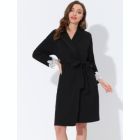 Alternate image 2 for cheibear Women's Valentine's Day Sleepwear, V-Neck with Lace Kimono Robes Sleepwear, Belt Casual Long Knit Bathrobe Ladies Loungewear, X-Large Black