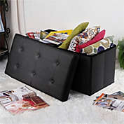 Inq Boutique 30" Folding Storage Ottoman Bench, Faux Leather Footrest for Living Room