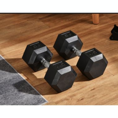 Soozier Hex Rubber Free Weight Dumbbells Set in Pair with Steel Handles 45lbs/Single Hand Weight for Strength Workout Training, Black. View a larger version of this product image.