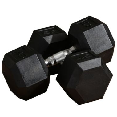 Soozier Hex Rubber Free Weight Dumbbells Set in Pair with Steel Handles 45lbs/Single Hand Weight for Strength Workout Training, Black. View a larger version of this product image.