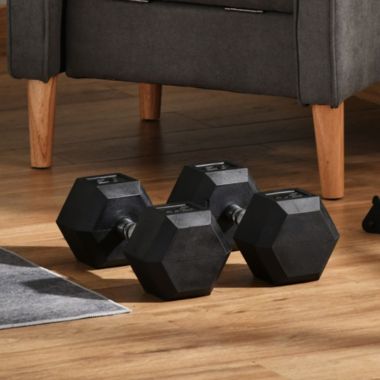 Soozier Hex Rubber Free Weight Dumbbells Set in Pair with Steel Handles 45lbs/Single Hand Weight for Strength Workout Training, Black. View a larger version of this product image.