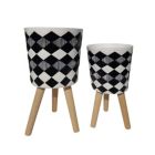 Alternate image 0 for Kingston Living Set of 2 Black and White Diamond Design Outdoor Tripod Legs Standing Planters 21"