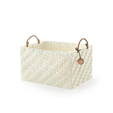 Home Outfitters  S/3 Rect Herringbone Weave W/ Rope Handles, White. View a larger version of this product image.